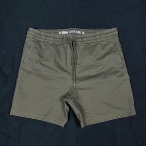 Army Green Drawstring Jogger Shorts Stretch Fabric 6 Inch Inseam Slim Fit